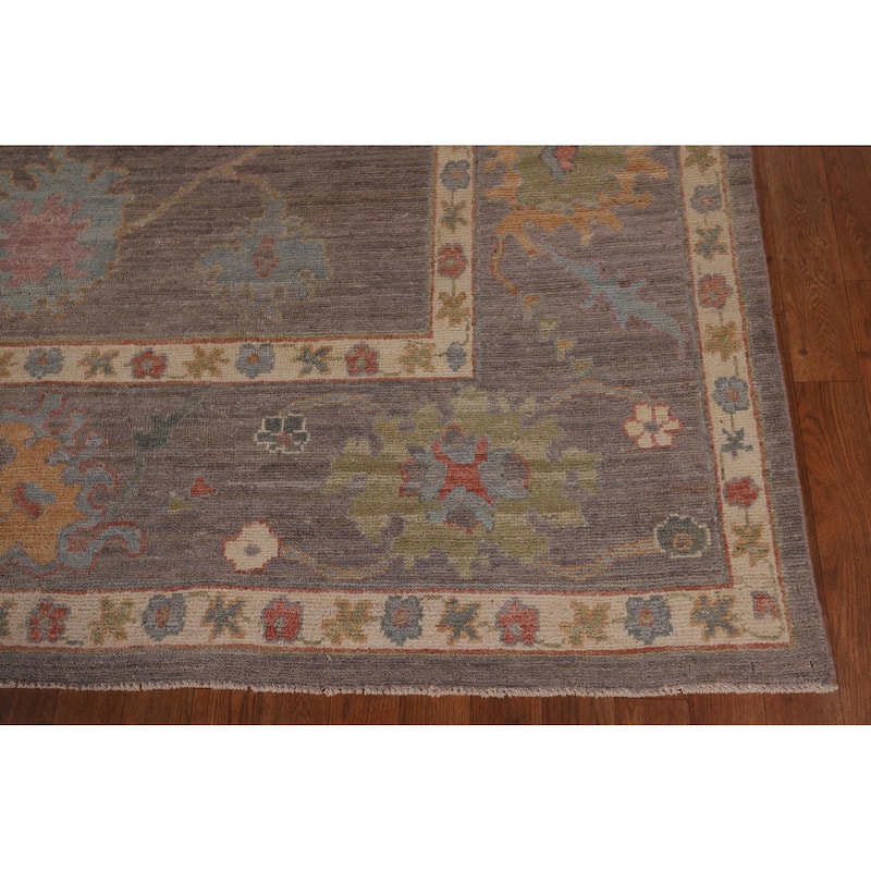 All-Over Gray Oushak Vegetable Dye Area Rug Handmade Wool Carpet - 9'0" x 11'11"