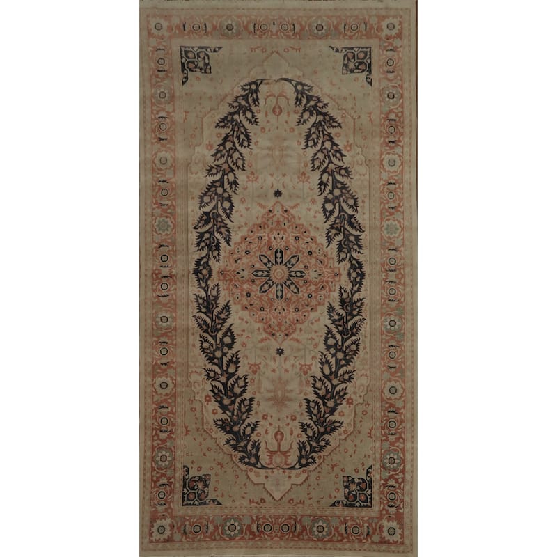 Hand Knotted Oriental 100% Wool Carpet Traditional Floral Beige & Ivories Ziegler Area Rug - 19' 2'' X 9' 7''