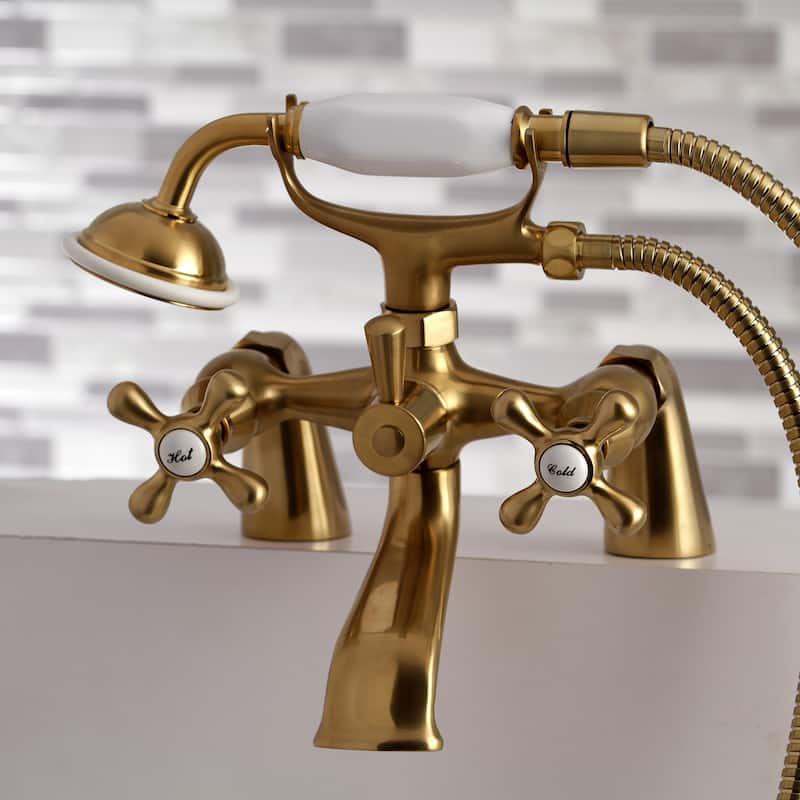 Kingston Brass Deck Mount Clawfoot Tub Faucet with Hand Shower in Matte Black