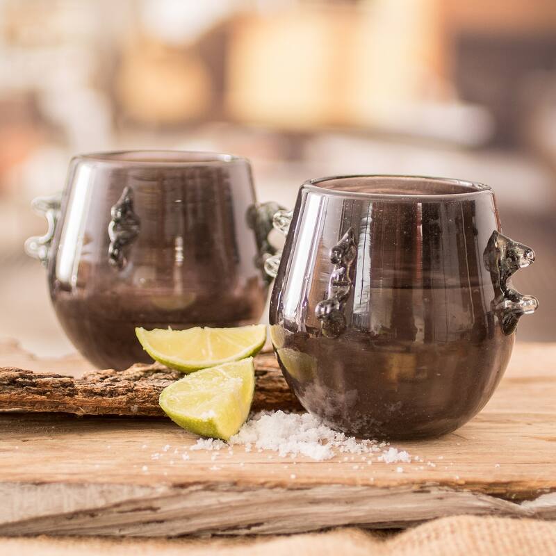 Novica Handmade Shadow Shot Handblown Rocks Glasses (Pair)