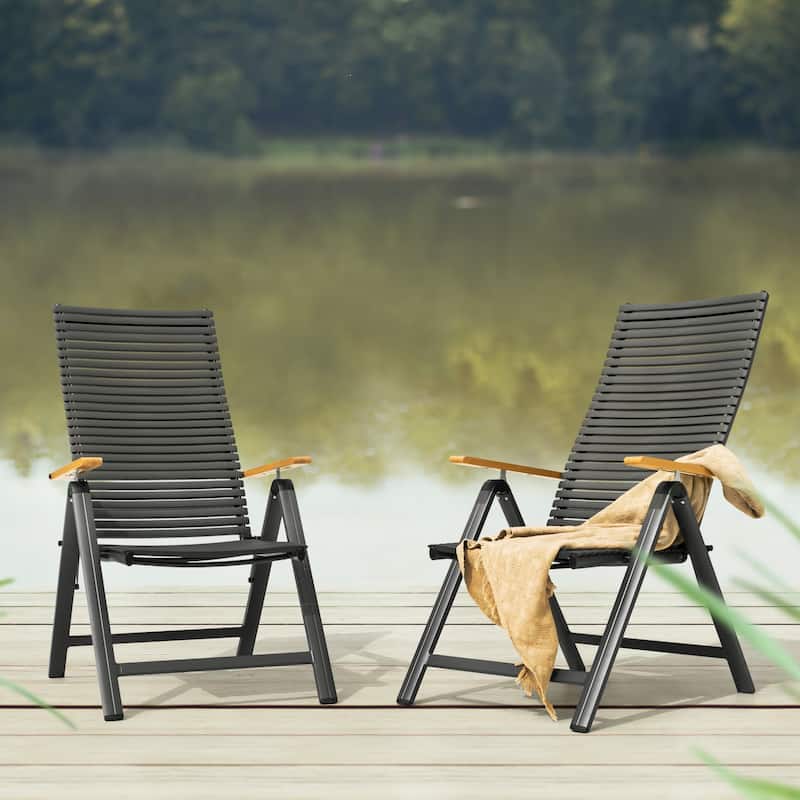 2-Piece Patio Folding Chairs with Aluminum Frame, Adjustable Backrest
