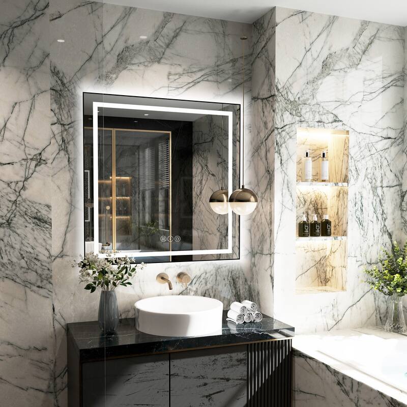 QuivaraView Aluminum front light and backlit LED lighted Framed Tempered Glass Bathroom Vanity Wall Mounted Mirror