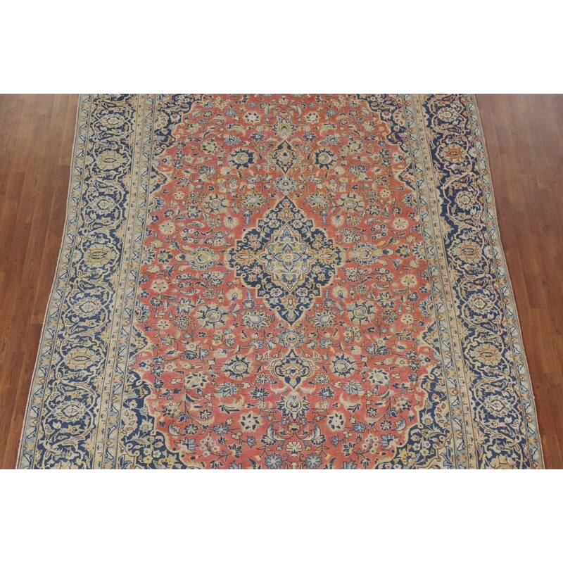 Hand Knotted Oriental 100% Wool Carpet Traditional Floral Coral Mashad Area Rug - 11' 5'' X 7' 8''