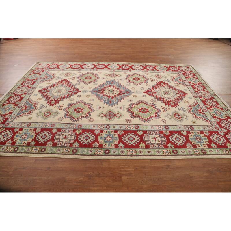 Traditional Beige Kazak Area Rug Handmade Wool Carpet - 6'8" x 9'8"