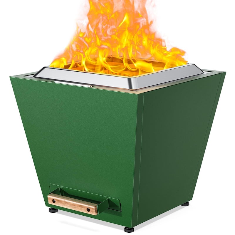 Cyberpit One 20 inch Smokeless Fire Pit, Wood Burning Fireplaces w/ Pull-Out Ash Pan, Portable Outdoor Firepits - Green