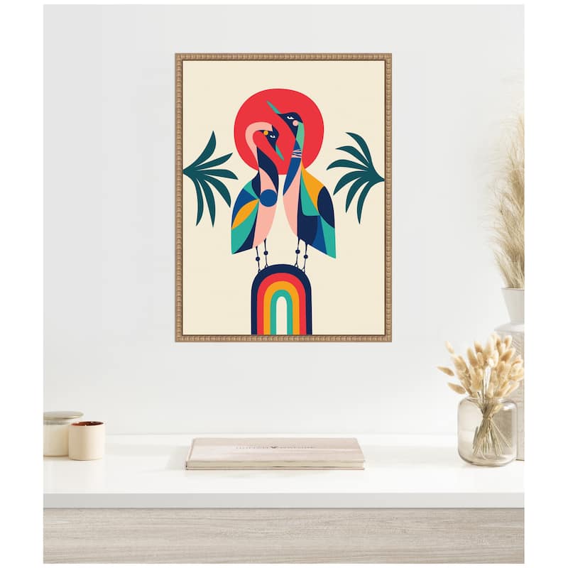 Kate and Laurel Sylvie Modern Vibrant Rainbow Geese Framed Canvas by Rachel Lee