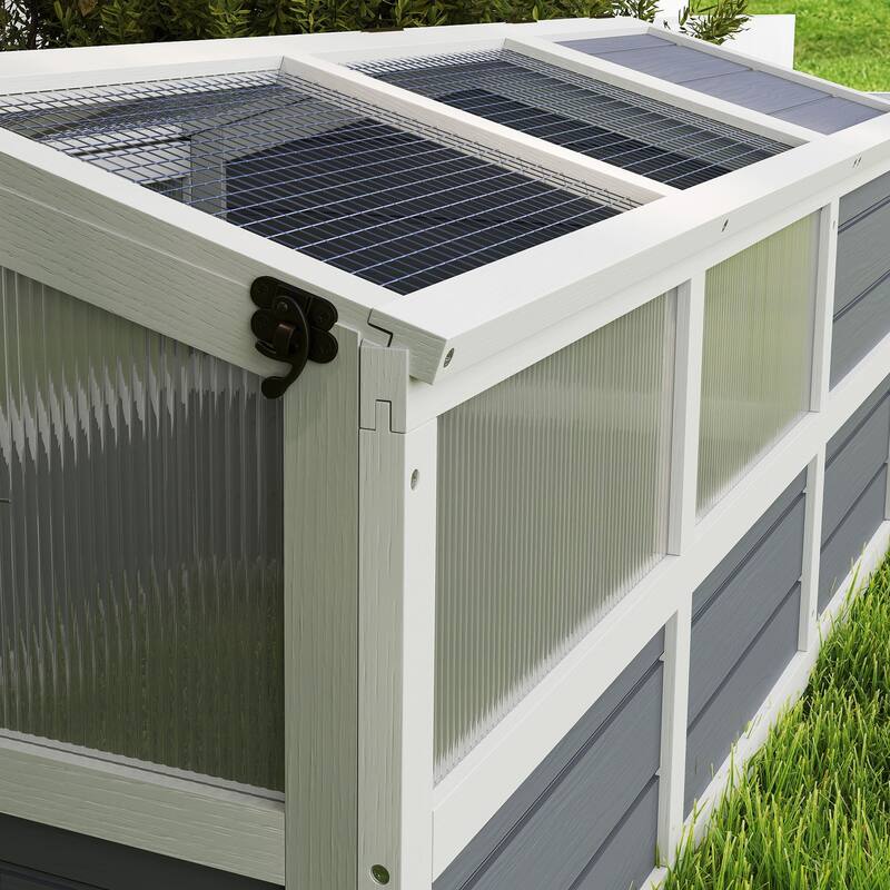 PawHut Tortoise Habitat Outdoor, Wooden Tortoise House Bottomless Design with Doors, PC Sun Panel Windows, Tortoise Enclosure