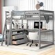 preview thumbnail 3 of 34, Full Size Loft Bed with Desk and Shelves, 2 Built-in Drawers, Gray
