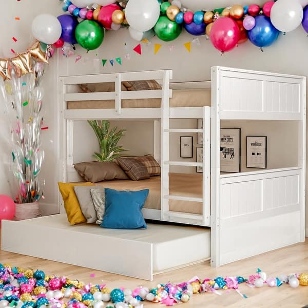 slide 2 of 50, Multi-functional Full Over Full Bunk Bed With Twin Size Trundle For Bedroom,Dorm,Adults,Kids White