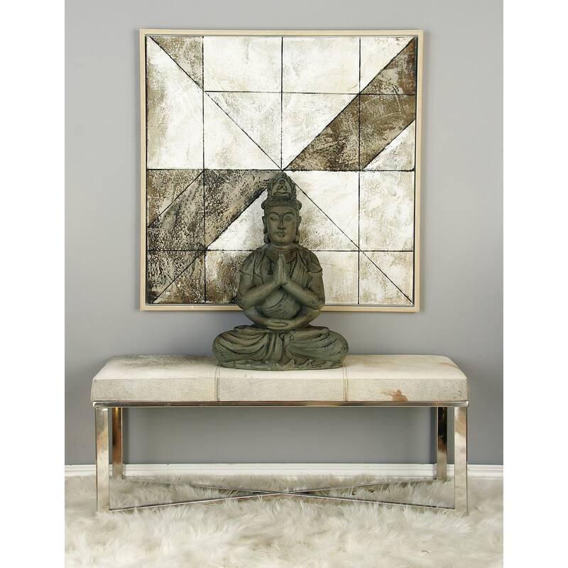 Gray Leather Handmade Cowhide Bench with Silver Metal Base - Gray