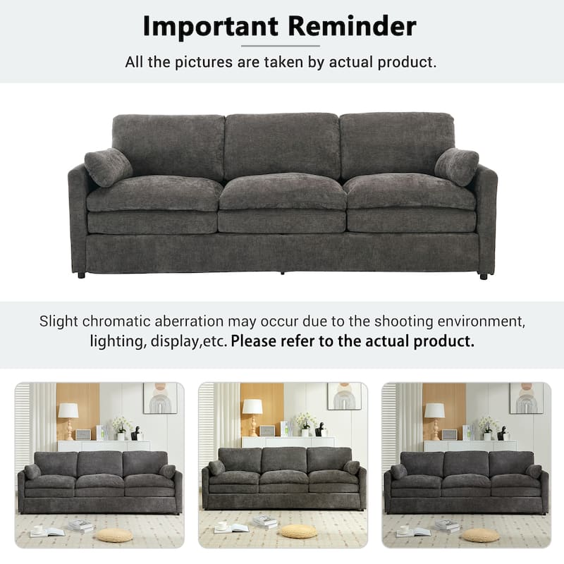 Roomfitters Upholstered 3-Seater Cloud Sofa with Double Cushions, Oversized Comfy Couch for Living Room, Grey