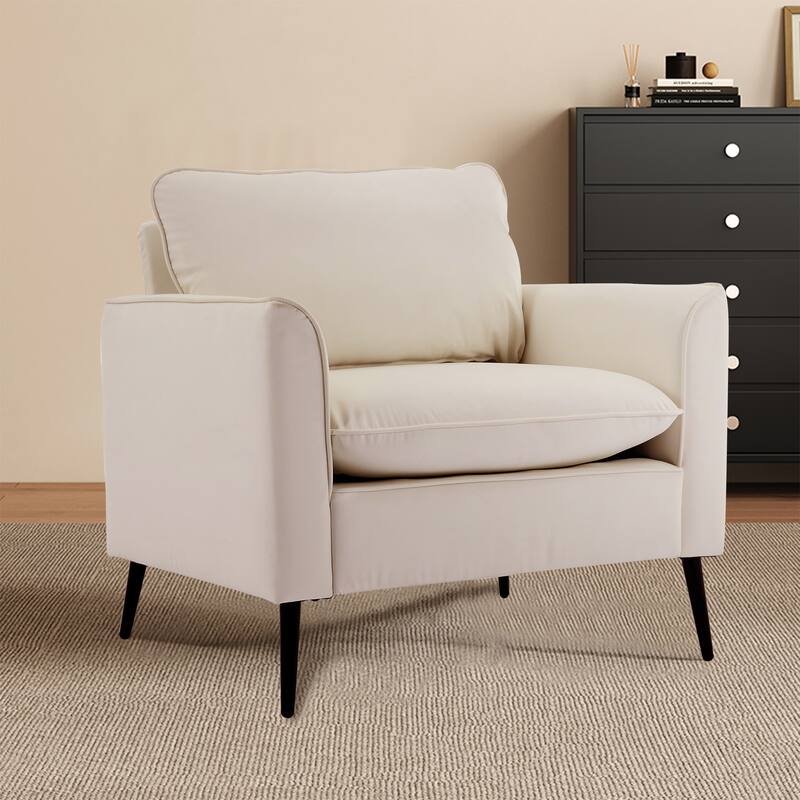 Cream White Leather Upholstered Single Sofa Chair - Multi-Color