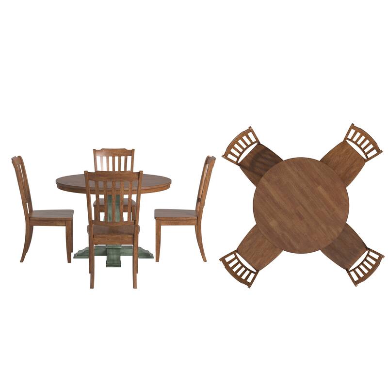 Ronda 45" Round Solid Wood Top Dining Set with Spindle Back Chairs