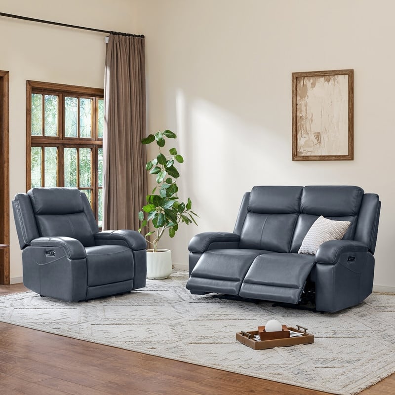 Spruce & Spring Hadlee Genuine leather Reclining Sofa with Multi-Function Console.