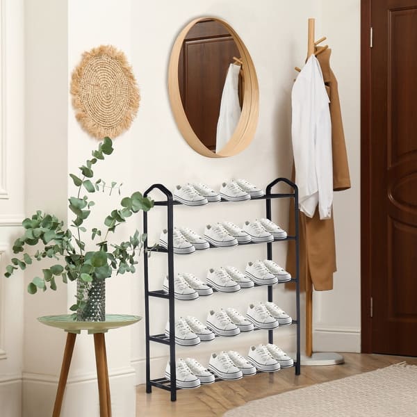 slide 2 of 7, 31 in. H 15-Pair 5-Tier Black plastic Shoe Rack, Sturdy Shoe Shelf Storage for Bedroom, Entryway and Hallway Black