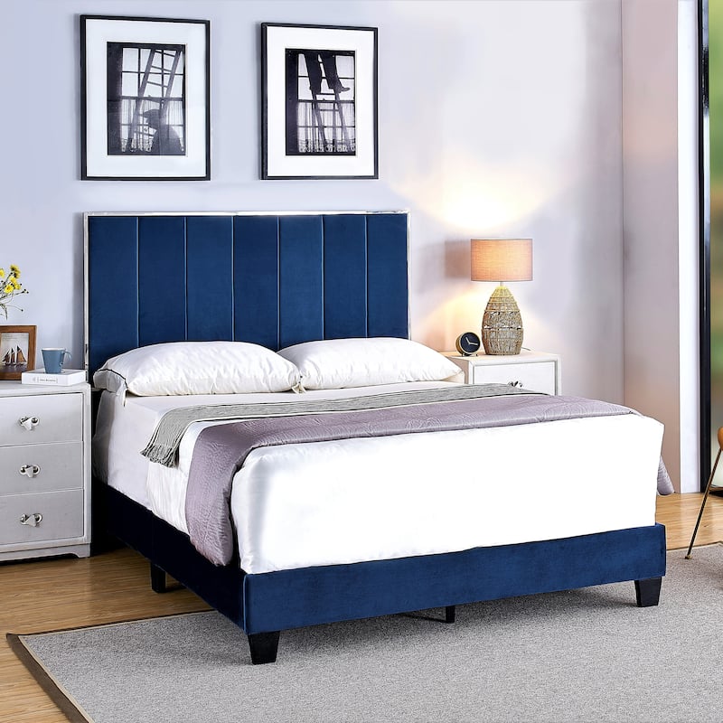 Mallory Upholstered Platform Bed by US PRIDE FURNITURE - SPACE BLUE - Queen
