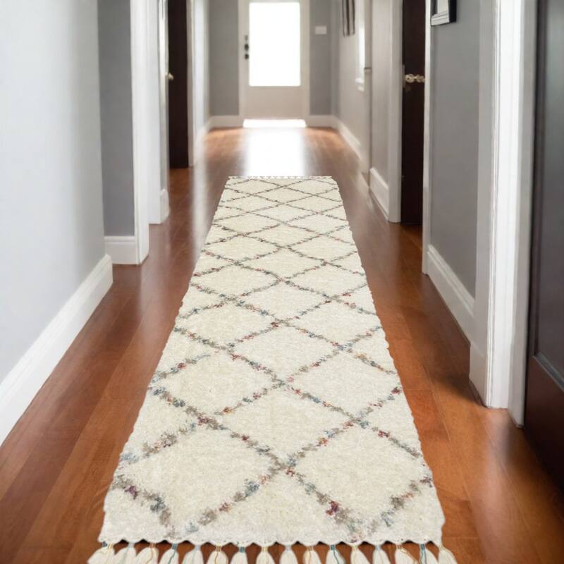 HomeRoots Diamond Casual Runner Area Rug - 92.52 in. x 26.77 in.  x 1.77 in.