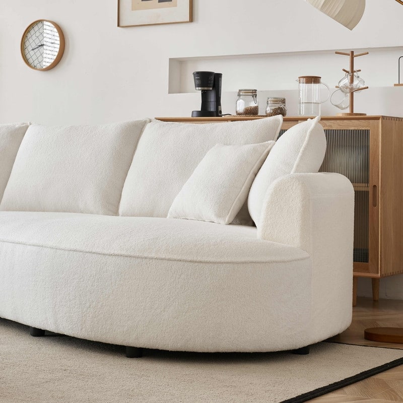 123" Modern Curved Sectional Sofa Couch With Chaise, Upholstery Boucle Sofa Couch With Pillows For Living Room, Left Facing 