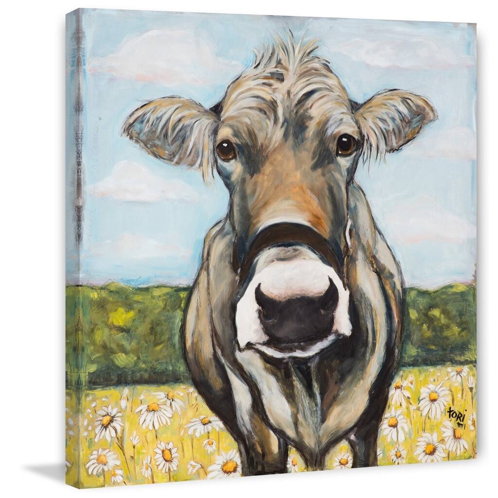 Spring Cow Painting Print on Wrapped Canvas