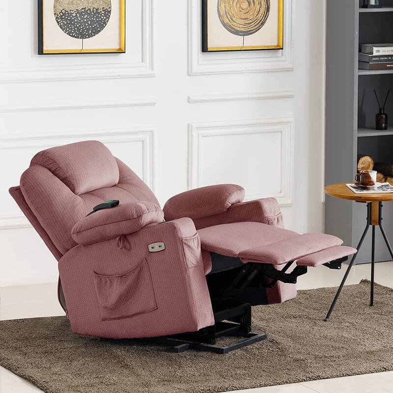 MCombo Small Power Lift Recliner Chair Sofa with Massage and Heat, 3 Positions and USB Ports Extended Footrest, Fabric 7141