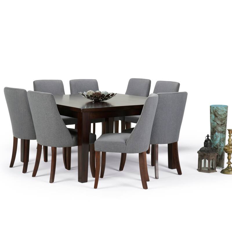 WYNDENHALL Haley Contemporary 9 Pc Dining Set with 8 Upholstered Dining Chairs and 54 inch Wide Table - Slate Grey