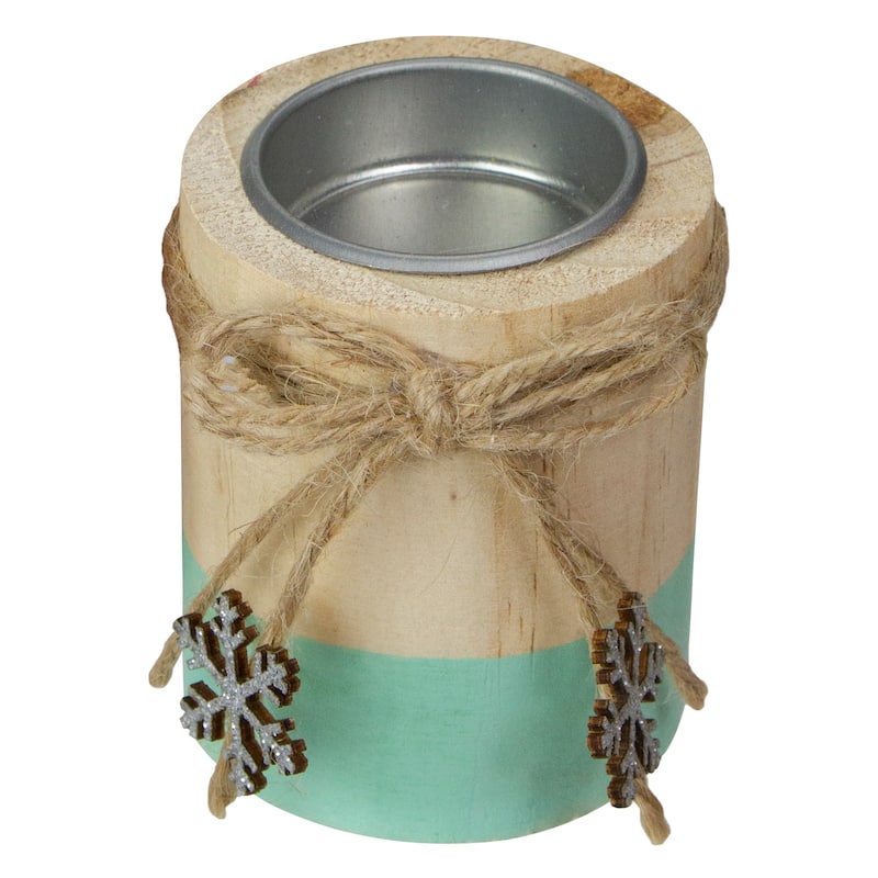 3" Green and Natural Wood Christmas Tea Light Candle Holder