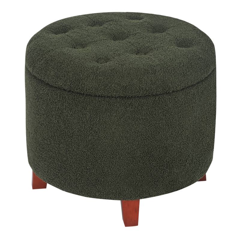 Adeco Round Button-tufted Lift-top Storage Ottoman