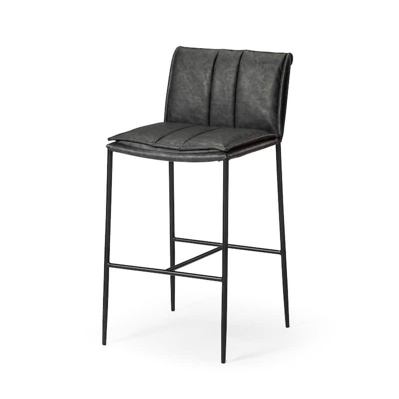 Maven Lane Gerard Bar Metal & Vegan Leather Kitchen Dining Stool - Matte Black Finish - Bar Height