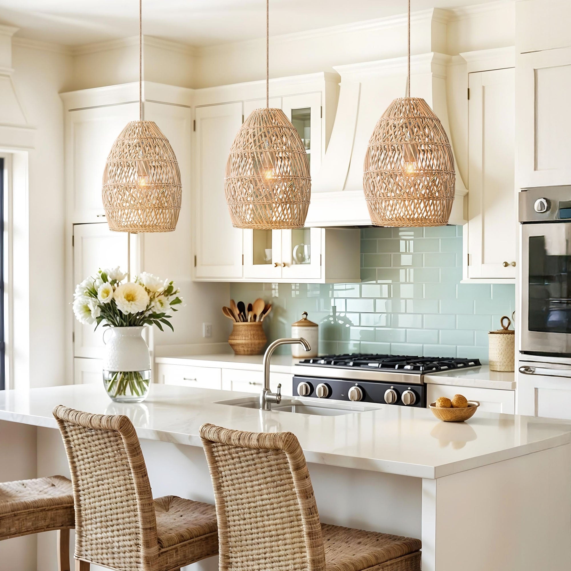 Callie Rattan Pendant Light - Natural Bell 1-Light Handwoven Ceiling Light