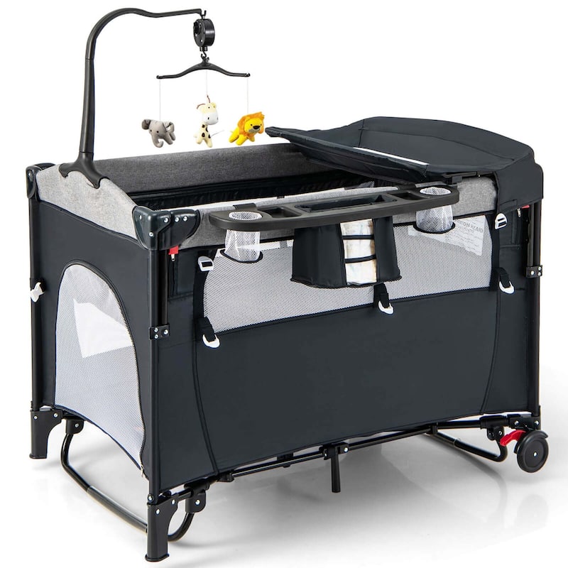 Honeyjoy 5-in-1 Baby Crib with Adjustable Height Soft Mattress - See Details