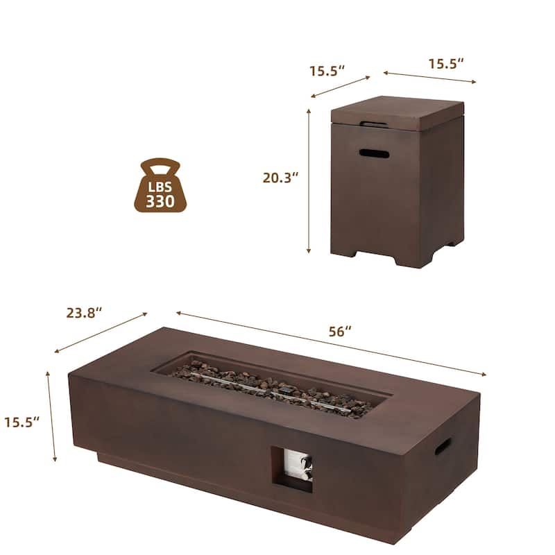 AVAWING 2-Piece 56" Outdoor Rectangle Propane Fire Pit Table