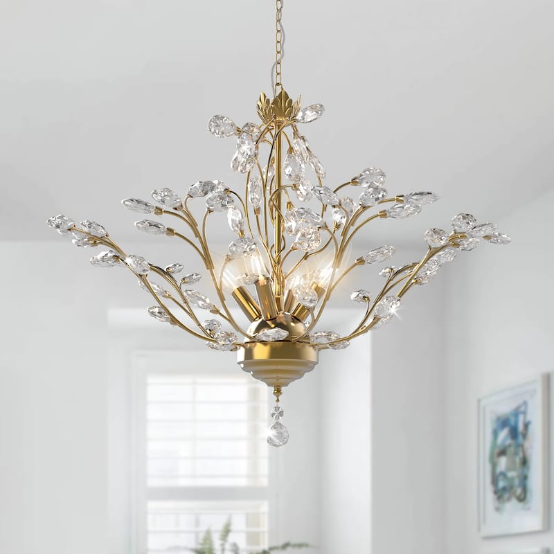 Maxax 4 - Light Unique Classic / Traditional Chandelier with Crystal Accents - Gold