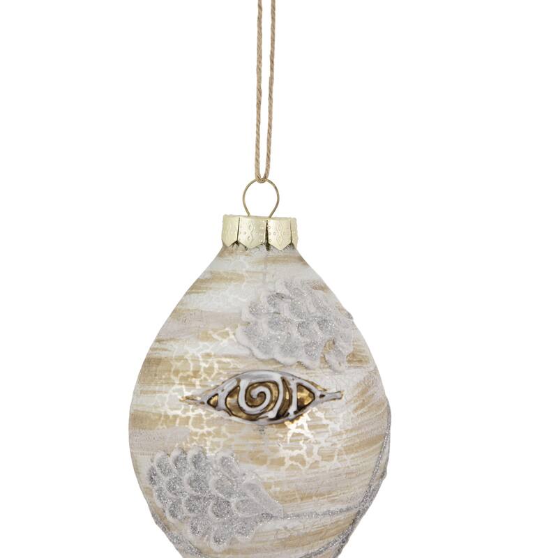 5" Birch Wood and Glitter Pine Cones Glass Finial Christmas Ornament