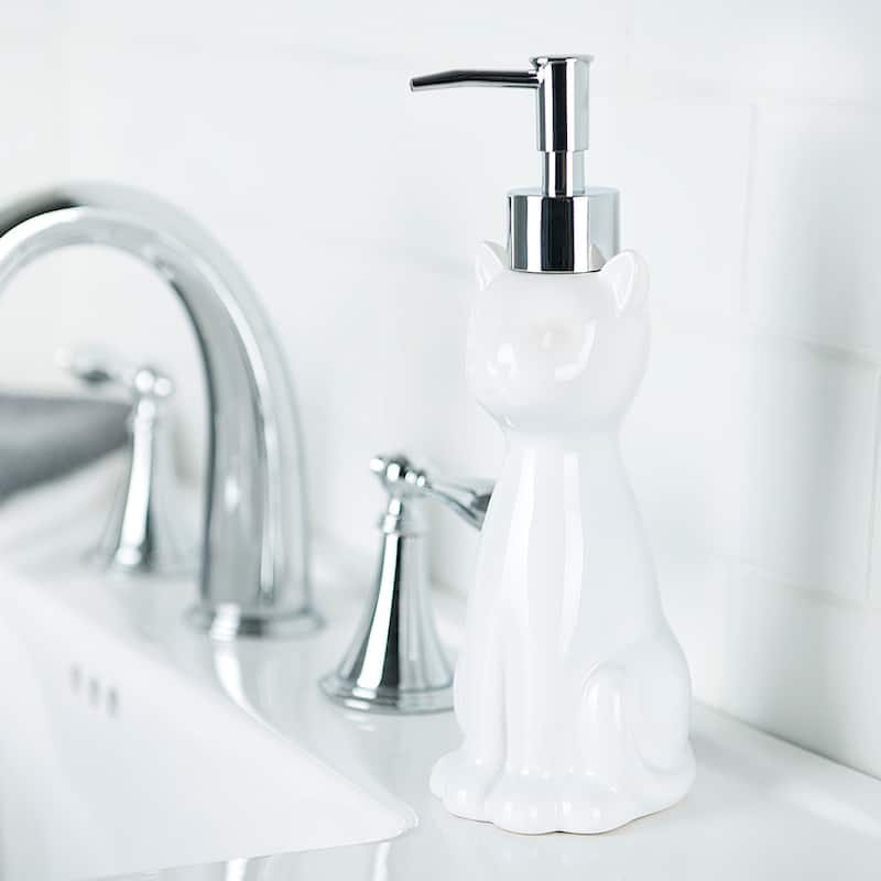 Cat Bowl Brush Holder/Lotion Pump Set White - 2 Piece Set