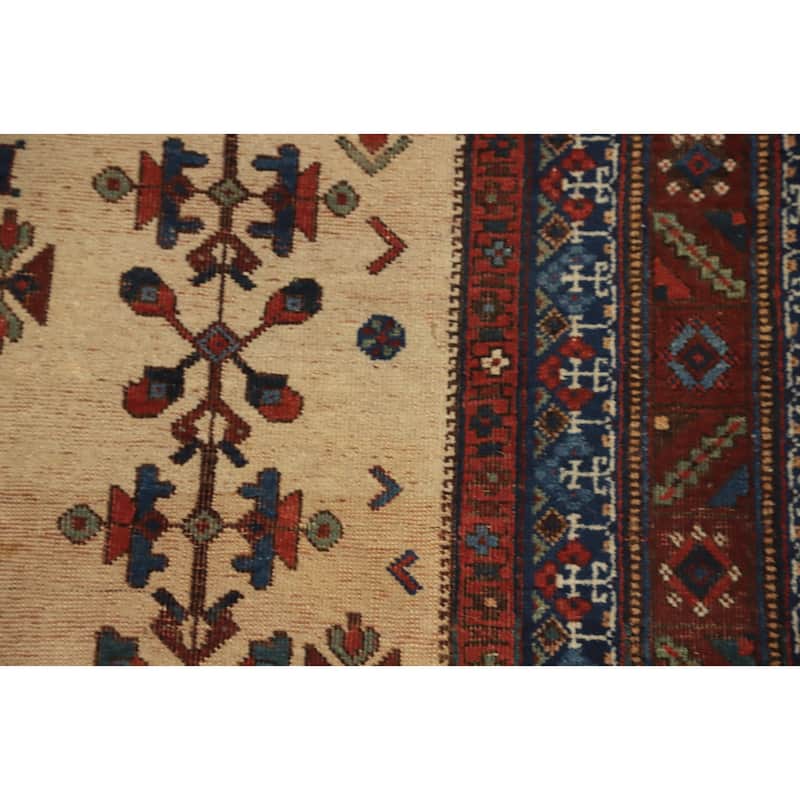 Hand Knotted Oriental 100% Wool Carpet Traditional Geometric Beige & Ivories Sirjan Area Rug - 6' 11'' X 5' 1''