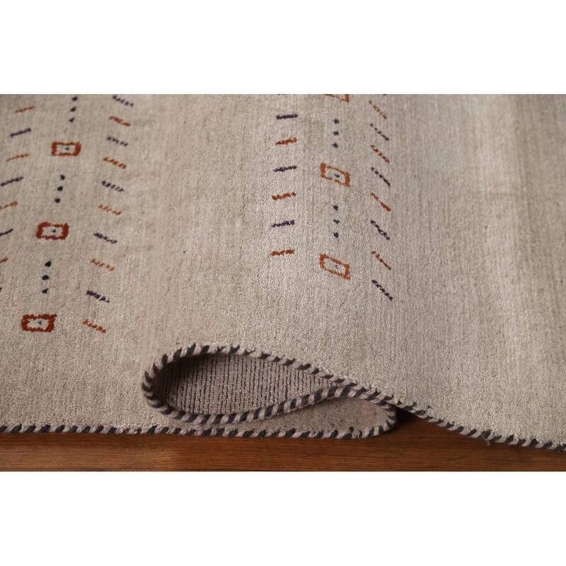 Modern Gabbeh Oriental Area Rug Handmade Beige Wool Carpet - 5'9" x 7'9"