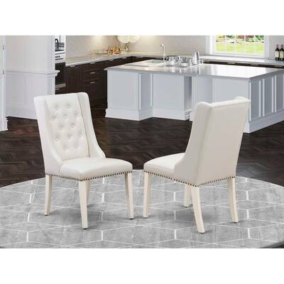 Mid Century Dining Chairs Set of 2, Light Grey Linen Fabric Button Tufted Back, Rubber Wood Legs