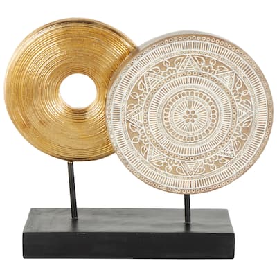 Resin Geometric Handmade Sculpture with Black Rectangular Base - Gold - Roche River Decor - 4"W x 14"L x 13"H