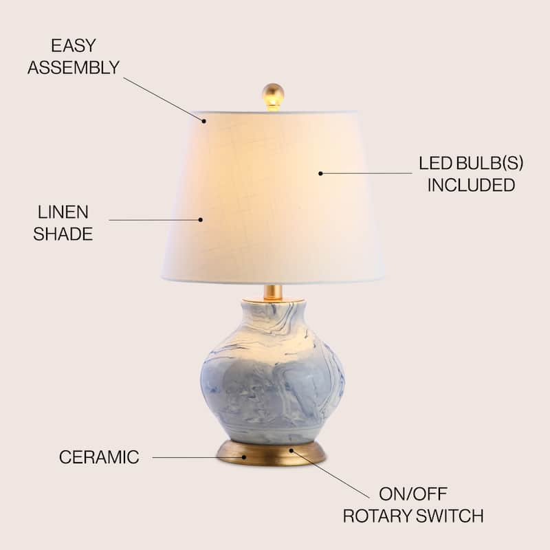 Holly 20.5" Marbleized Ceramic LED Table Lamp, Blue/White by JONATHAN Y