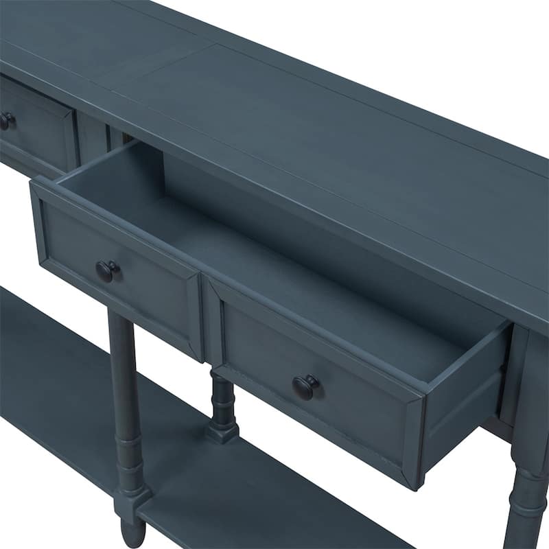 Solid Wooden Console Sofa Table, With 2 Drawers, Bottom Storage Shelves, Easy Assembly, Farmhouse Console Sofa Table