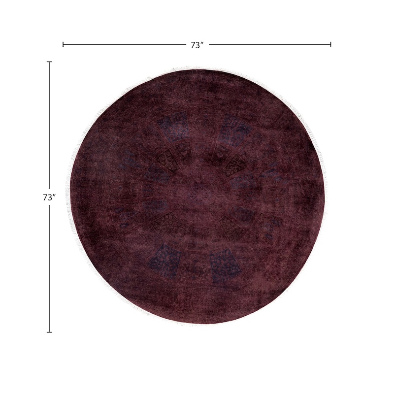 Overdyed One-of-a-Kind Hand-Knotted Round Area Rug - Purple - 6' 1" x 6' 1"