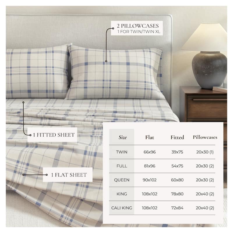 Linery & Co. Ultra-Soft Turkish Cotton Plaid Flannel Sheet Set