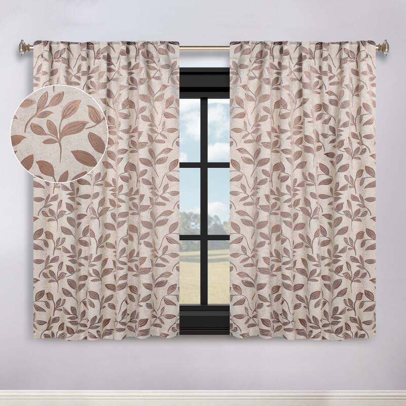 Superior Leaves Machine Washable Room Darkening Curtains with Back Tabs, Set of 2