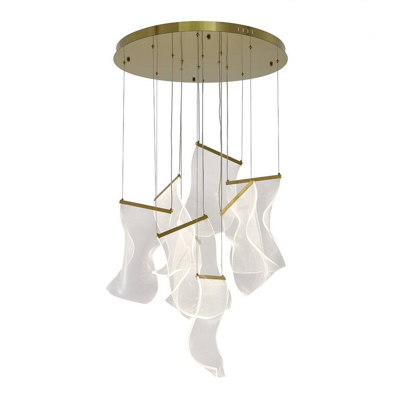 7-Light Brass Chandelier With Acrylic Crumbled Sheet Pendants