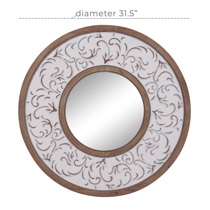 Wooden Floral Wall Mirror with Embossed Metal - White - Roche River Decor