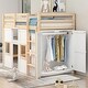 preview thumbnail 24 of 34, Twin Size Loft Bed with Built-in Storage Wardrobe & 2 Windows, Wooden Bed Frame w/Ladder & Safety Guardrail for Boys & Girls