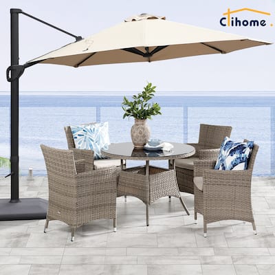 Clihome 11Ft Patio Cantilever Hanging Aluminum Umbrella with Base
