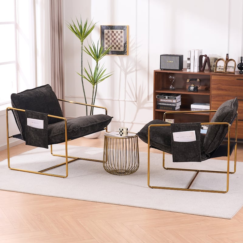 30.7" Arm Chair with Metal Frame and Gold Accents (Set of 2)