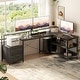 preview thumbnail 32 of 65, Reversible L Shaped Computer Desk with File Drawer & Monitor Stand & Power Outlet & LED Strip, Home Office Desk Corner Desk 72.8'' L - Grey Oak