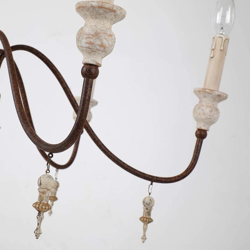 6-Light Classic Wood Like Metal Chandelier Medieval Antique Style 30 Inches Wide